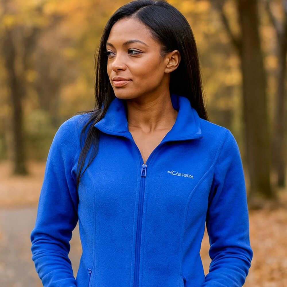 Columbia Women S Blue Fleece Full Zip Up/Zip Pocket Mock Neck Jacket Outdoor VTG